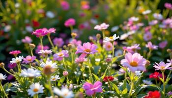 un pacífico flor jardín floreciente debajo natural luz, brillante suavemente, perfectamente aún. foto