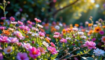 un soñador flor jardín brillante brillantemente, rodeado por tranquilo quietud y sereno calma ligero. foto