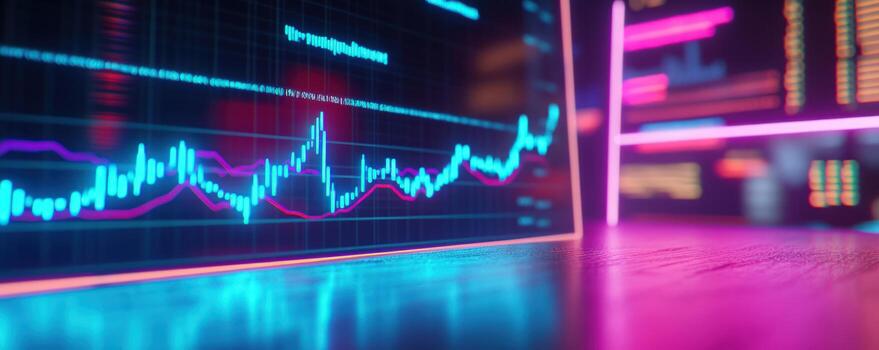 Neon Stock Market Data Visualization Dynamic Graphs and Charts Displaying Financial Trends and Cryptocurrency Investments. photo