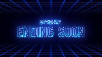 ström slut snart neon tecken slinga på retro rutnät bakgrund, gaming leva ström slutet skärm video