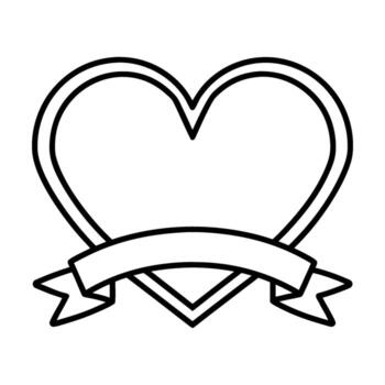 Outlined heart shape with empty banner across the middle. Black line drawing on white background. vector