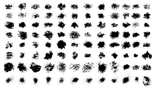 Brush strokes black ink set. Hand drawn grunge stains, spots, blobs, scratches. Template of artistic design abstract elements. vector