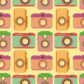 Seamless pattern with old cameras. Retro background. Soft colors. Repeat pattern. Wrapping illustration. vector