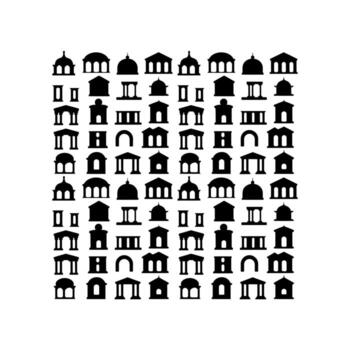 Collection of black building silhouettes with domes and columns on white architecture vector