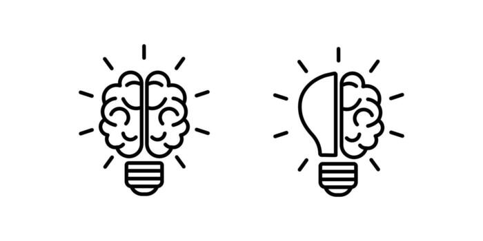 Creative brain bulb icon representing idea, knowledge, and innovation. Perfect for education, technology, startup, smart thinking, artificial intelligence, and creative projects vector