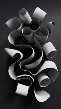 Abstract composition of white paper strips on a dark background, creating an artistic flow and movement. photo