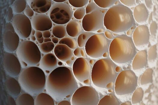 Close-up of textured natural material showcasing intricate circular patterns and soft colors. photo