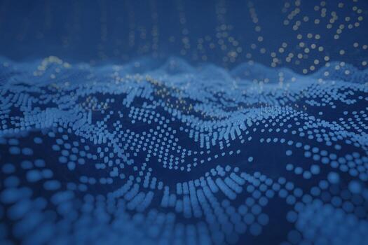 Abstract digital waves of blue dots creating a mesmerizing visual representation of data flow. photo