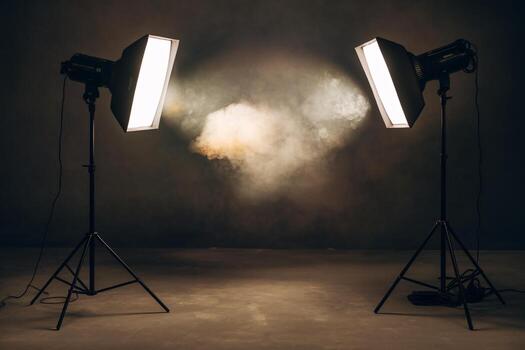 Studio lighting setup with two softboxes creating a dramatic effect on a textured backdrop. photo