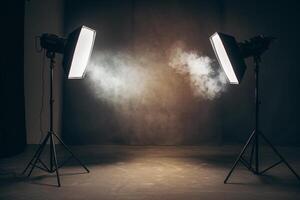 dos poderoso estudio luces fundición dramático vigas en un temperamental fotografía configuración. foto