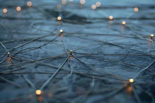 intrincado red de iluminado alambres en un oscuro texturizado superficie, creando un cautivador visual efecto. foto