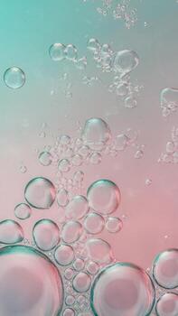 Colorful bubbles rise against a soft gradient background, creating a serene and captivating atmosphere. photo