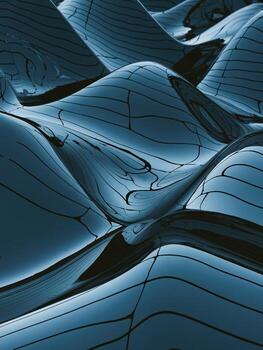 Abstract blue waves with glossy surfaces reflecting light and creating a dynamic texture. photo