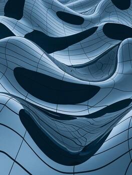 Abstract blue waves with smooth curves and grid patterns, creating a modern and sleek visual effect. photo