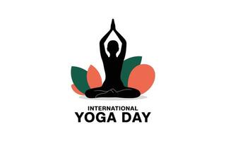 internacional yoga día ilustración silueta de un persona meditando en loto actitud con floral elementos, promoviendo bienestar y atención plena práctica. vector