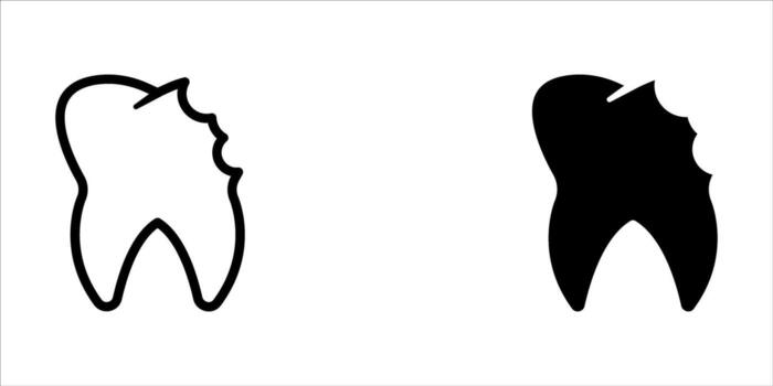 Broken tooth linear icon. Thin line illustration. Chipped tooth. Contour symbol. Raster isolated drawing vector
