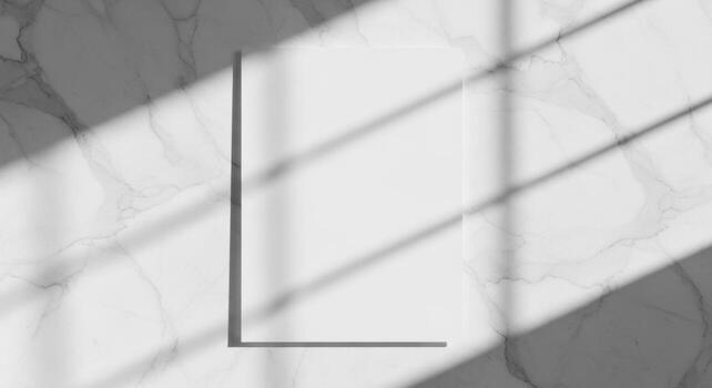 Minimalist White Paper Mockup on Marble with Window Light photo