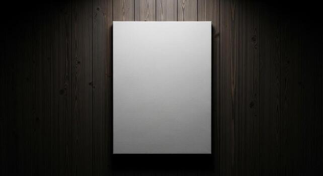 Blank Canvas on Dark Wood Background for Mockup photo