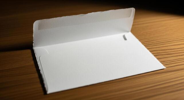 Open White Envelope on Wooden Surface photo