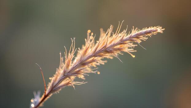 Close up of a beautiful ornamental grass seed head against a soft blurred background creating calming view photo
