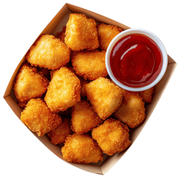A box of chicken nuggets with dipping sauce isolated on transparent background png