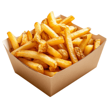 A box of golden French fries isolated on transparent background png