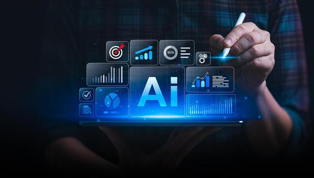 Artificial Intelligence AI Technology for Business Data Analytics, Marketing Strategy, Digital Transformation, Automation, and Future Innovation Concept with Big Data and Machine Learnin photo