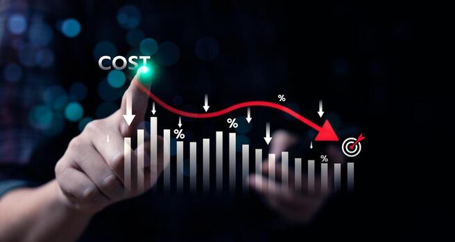 Cost reduction strategy for business efficiency and financial management, budget optimization, expense saving, lowering operational costs, achieving financial goals, profit growth with data analytics photo
