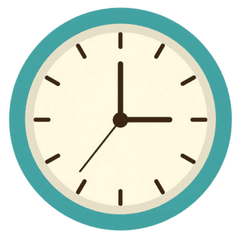 Classic analog clock face showing three oclock with teal border isolated on transparent background png