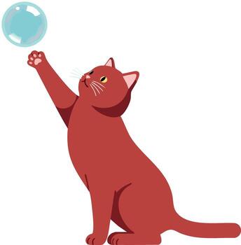 Red cat playing with transparent bubble isolated on white background image illustration vector