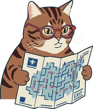 gato con lentes participación laberinto mapa mirando para salida en pensativo expresión ilustración vector