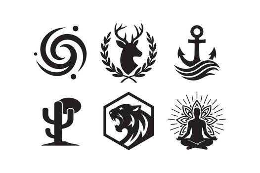 Collection of Black and White Logos Representing Diverse Concepts and Themes for Branding Purposes and Creative Designs and Unique Visual Identity vector