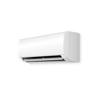 Side view of the air conditioner, white with glare, no air flow. On a clean white background without noise. vector