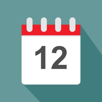 calendar icon with date number 12, flat style reminder symbol for event, deadline, or schedule management vector