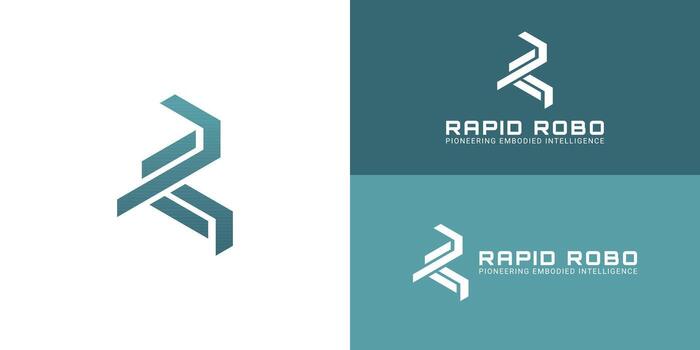 A geometric logo for an AI-driven robotics platform, featuring two interlocking 'R's. The design's clean lines and sleek gradient convey precision, innovation, and technological synergy. vector