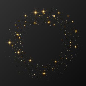 Abstract gold glowing halftone dotted background. Gold glitter pattern in circle form. Circle halftone dots. Fine illustration vector