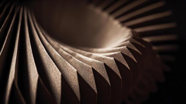 Abstract shape featuring repeating geometric pattern with triangular edges and warm lighting photo