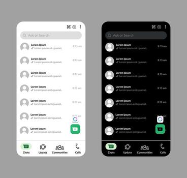 Messaging app interface design in light and dark mode vector
