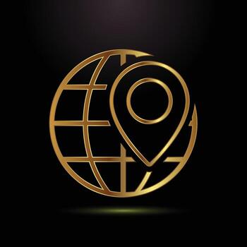Elegant Gold World Globe with Location Marker Global Navigation and Geographic Symbolism vector