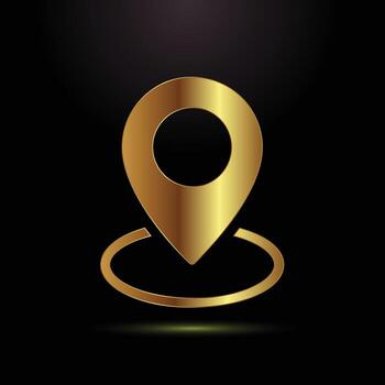 Elegant Golden Location Pin Icon Symbolizing Navigation Finding Directions and Marking Destinations on a Dark Background vector