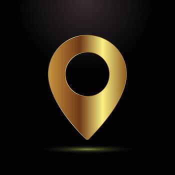 Sleek Gold Location Pointer Icon with a Gradient Design on a Black Background vector