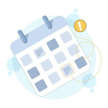Flat illustration of calendar with deadline or event reminder alert. Concept of schedule management, important date notification, planning, and time organization. vector