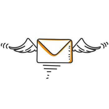an envelope with wings and a line drawing vector