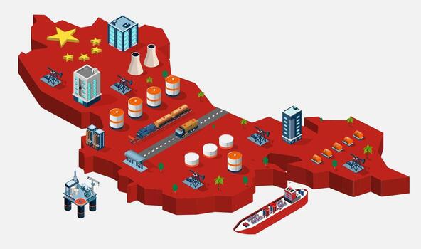 Illustration of China's infrastructure and industry vector