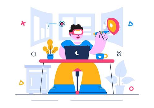 Virtual Reality Headset Illustration with Augmented Reality Gaming and Learning Experience vector