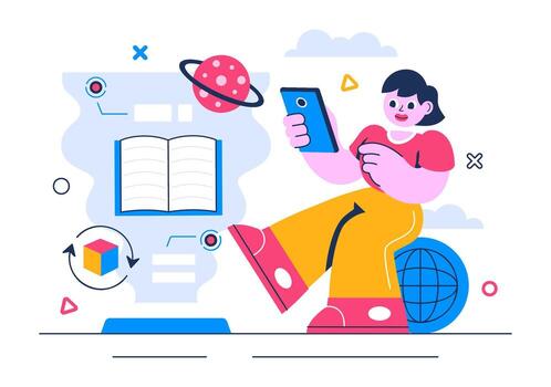 Illustration of Augmented Reality Technology using VR Headset with Digital Touch Interface vector