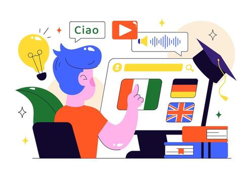 Person learning languages with digital tools vector