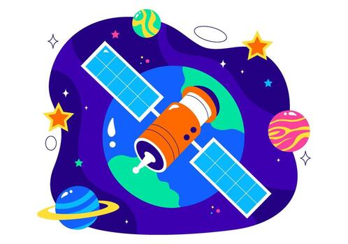 Satellite Signal Transmission Illustration Connecting Global Internet Networks in Flat Style Background vector