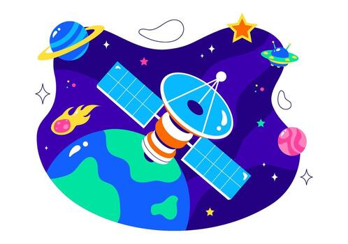 Satellite Internet Illustration with Satellites in Orbit Connecting Global Networks in Flat Style Cartoon Background vector