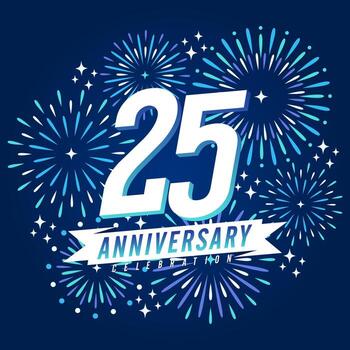 25years anniversary with ribbon and fireworks sparkle background vector